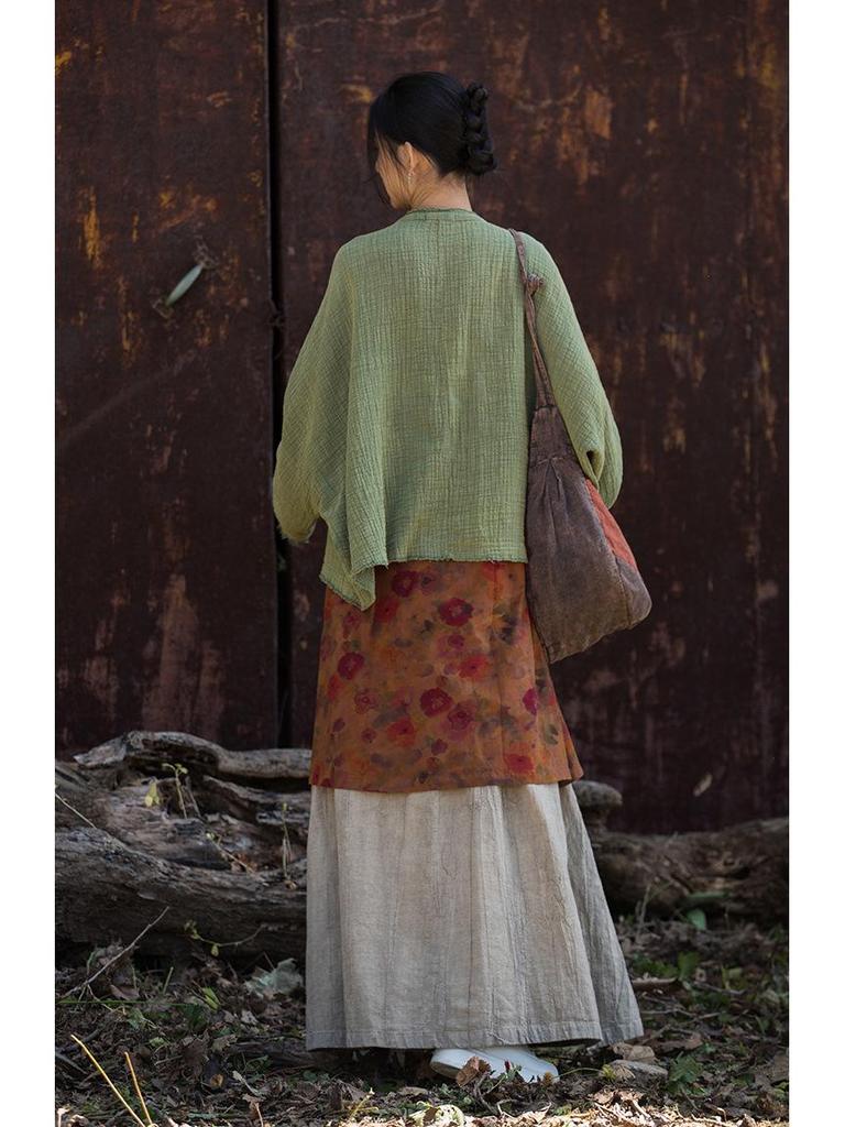 Women's Spring Cotton Linen Jacket - Wrinkled Texture, Over-dyed, Distressed, Perfect for Home, Travel, Zen Meditation