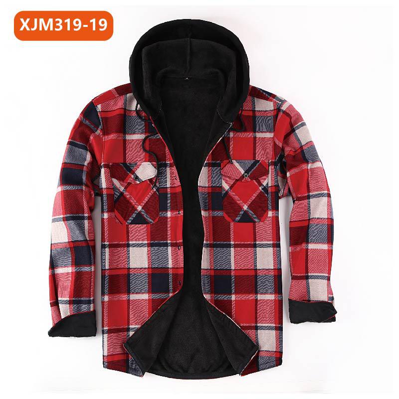Мужская многослойная клетчатая рубашка с капюшоном — теплая плотная рубашка с длинным рукавом для осени и зимы
