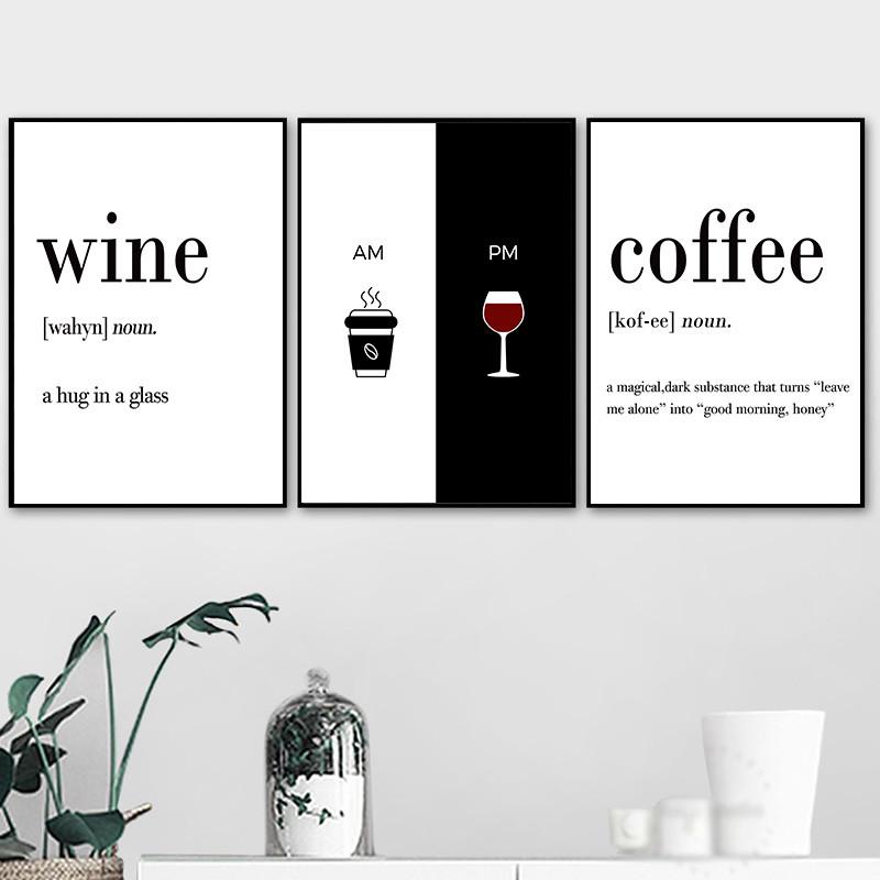 Minimalist Black White Poster Canvas Wall Art Picture Kitchen Dining Wine Coffee Print for Bedroom Decor Home Wall Art Painting No Frame