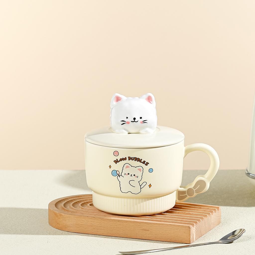 Cartoon Cute Cat Ceramic Cup High Value Mug Water Cup with Lid and Spoon Office Coffee Cup Souvenir
