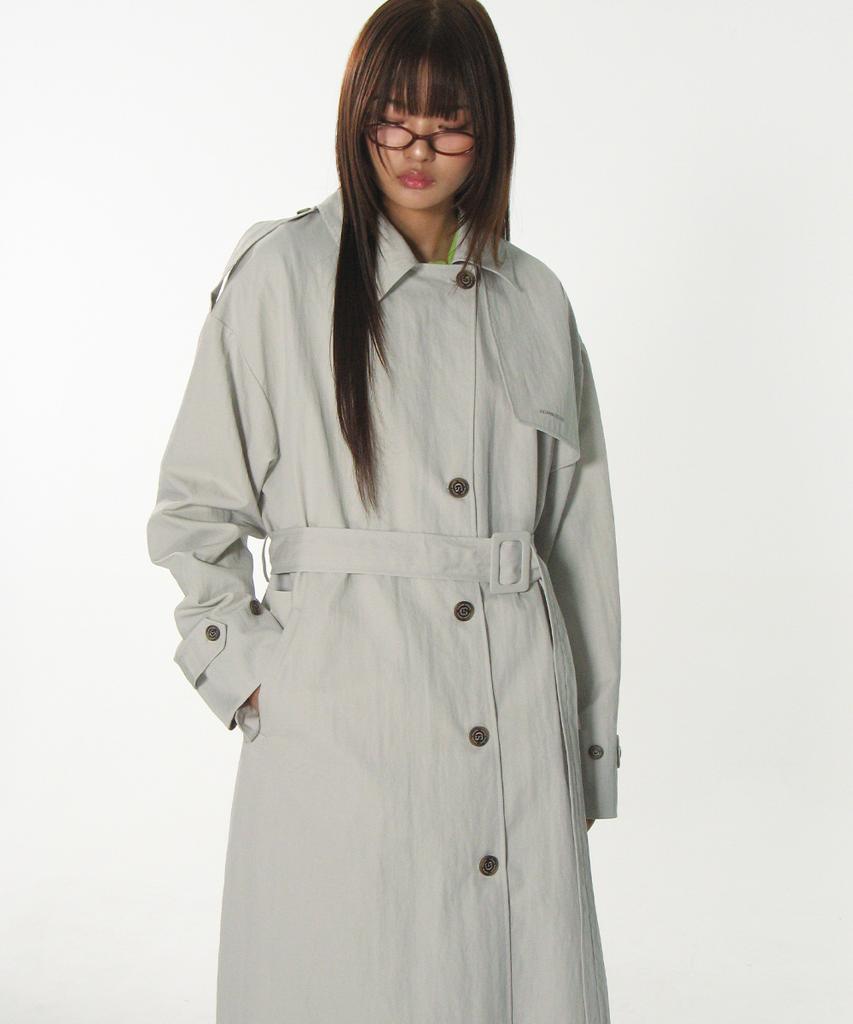 CRANK Belted Long Trench Coat_Light Gray