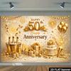Двумерная плоскость золотая ткань для фона 50-летнего юбилея, с фоном цвета шампанского и золотыми украшениями, настенное украшение