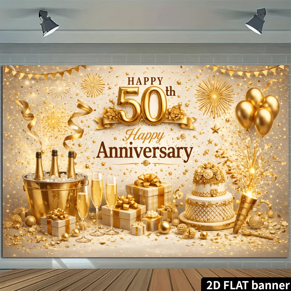 Двумерная плоскость золотая ткань для фона 50-летнего юбилея, с фоном цвета шампанского и золотыми украшениями, настенное украшение