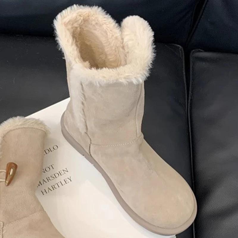 Меховые женские полусапожки из замши на плоской подошве, женская обувь 2025 года, тренд, зимняя мода, бренд, спорт, повседневные, удобные, для ходьбы, женские зимние ботинки