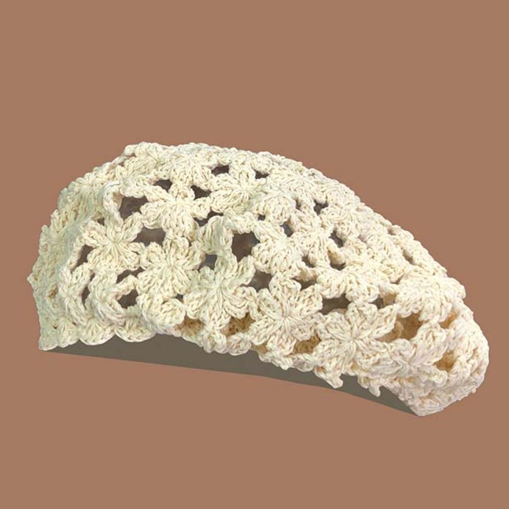 Linen Hollowed Out Beret Hat Cotton Spring Crochet Knitted Cap Lace Hollow Flower Hat  Beach