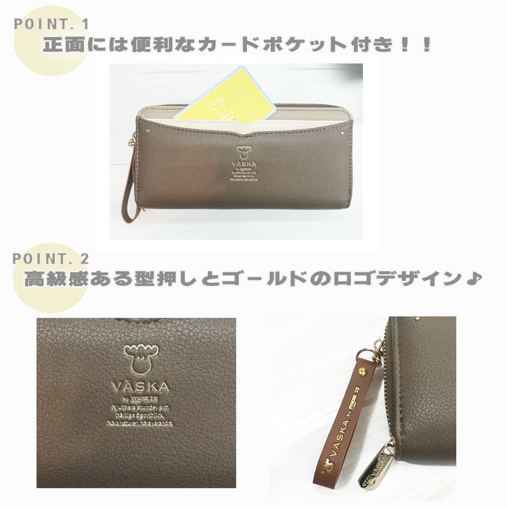 K-PARTS VASKA от moz Silphy Длинный кошелек на молнии по периметру, Кошелек Moz VASKA с лосем, Многофункциональный кошелек с отделениями для карт, Идеально подходит для женщин, девушек и