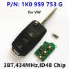 3 Button Remote Key  for Volkswagen Caddy Golf Plus Jetta Touran Tiguan EOS Sirocco Jetta/434mhz /1K0959753G /ID48 Chip/HLO 1K0 959 753 G 753G