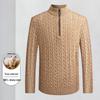 Luosi Men's Autumn/Winter 12-Gauge Thick Cable Knit Stand-Collar Half-Zip Wool Sweater