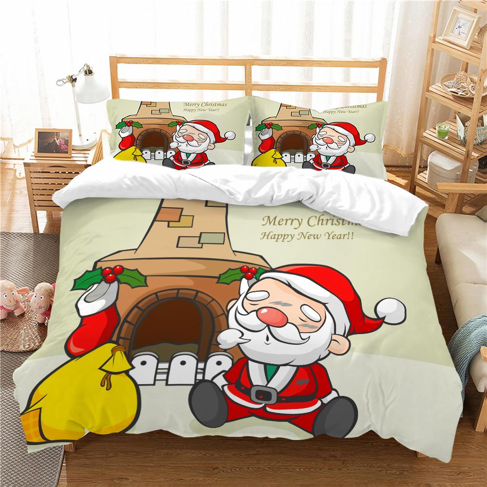 Christmas Deluxe Home Bedding Set Quilt Cover Pillowcase Bedroom Bedding Set Duvet Cover Full Size Bedspread