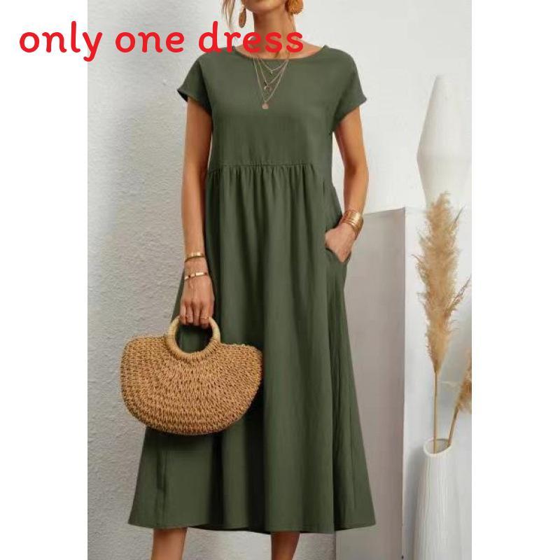 Minimalist Cotton Linen Dress With Pockets For Spring Casual Wear