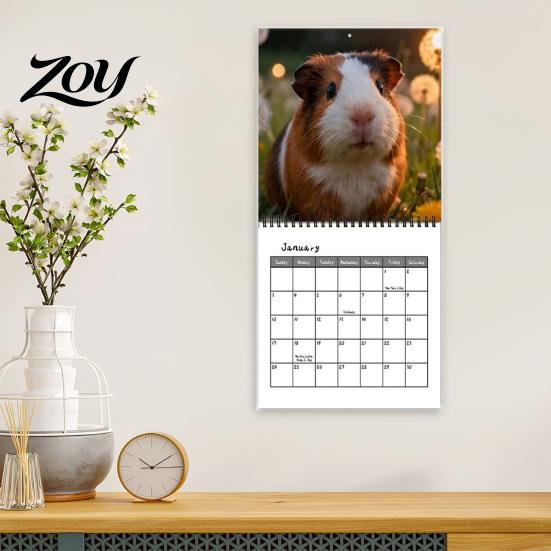 Cute Animal Monthly Planner Guinea Pig Calendar 2027, 12-Month Pet Wall with Spiral Bound Hanging Binding, Thick Paper for Home Office, Gift