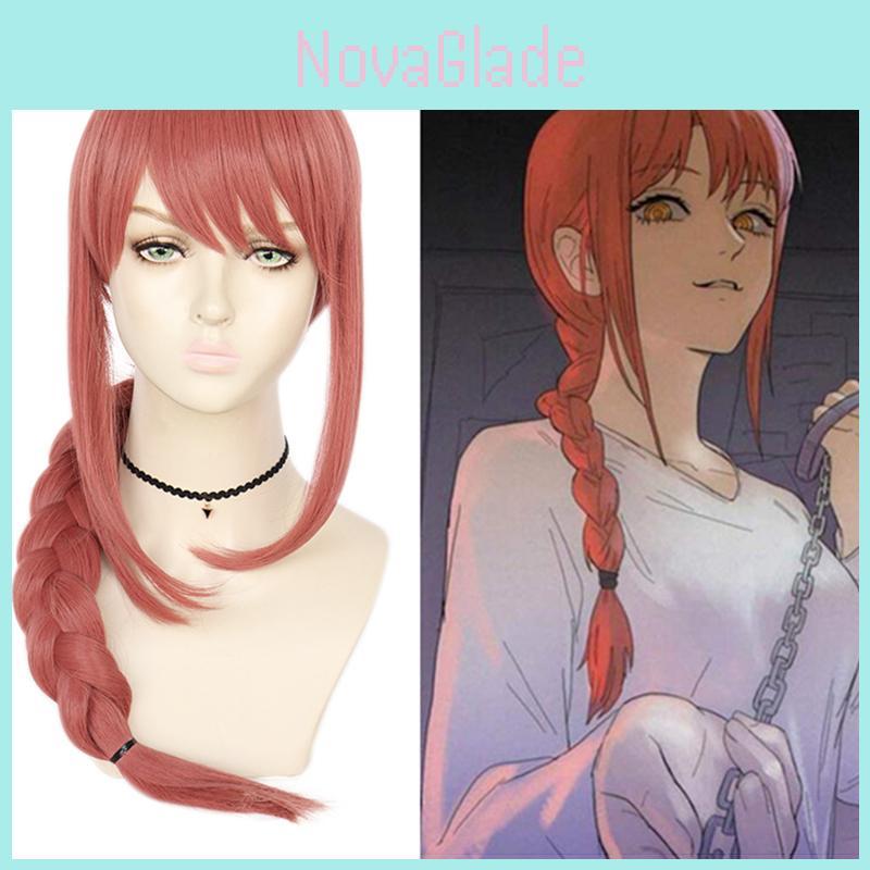 Chic Chainsaw Man Makima Wig Long Pink Braid Synthetic Fiber For Cosplay And Party Props