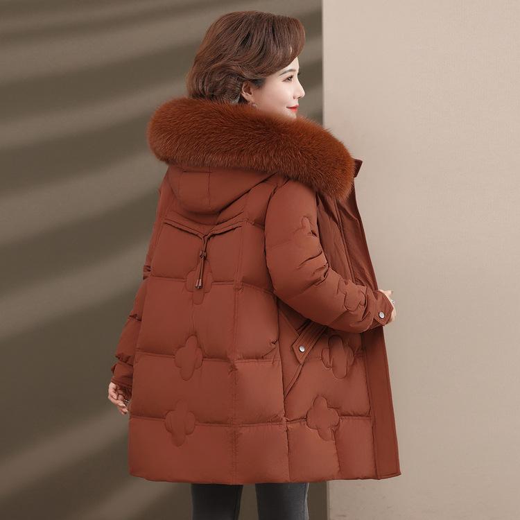 New Down Jacket Mother Women's Middle-aged and Elderly Winter Long Thick Fox Fur Collar White Duck Down Coat.
