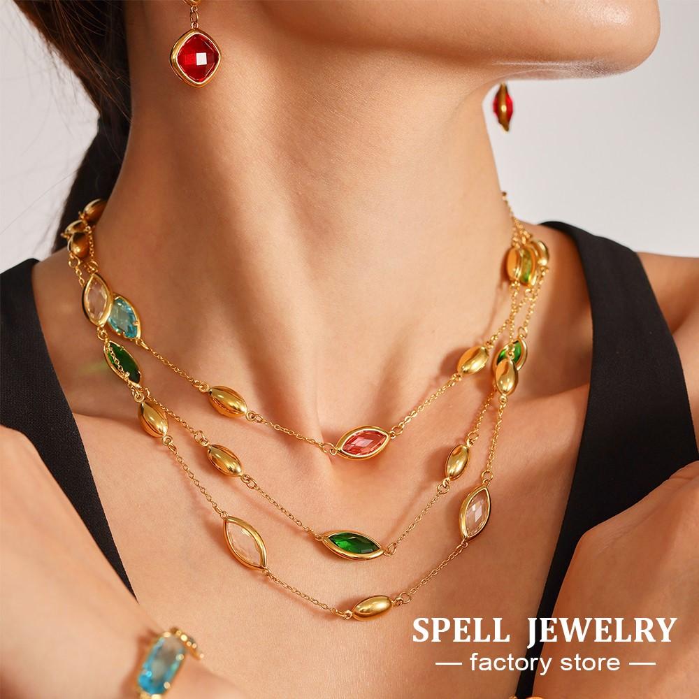 6 Цветов Граненые Чешские Стеклянные Ожерелья Браслеты Висячие Серьги на Нержавеющей Стали Цепочка Ожерелье Браслет Серьга Для Женщин