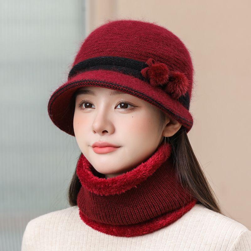Комплекты шарфов и шапок для пожилых людей среднего возраста, шапка для детей, зимняя, для пожилых, бабушек и матерей, теплая, плотная шапка из хлопка, вязаная пряжа из кролика, шапка для пожилых женщин