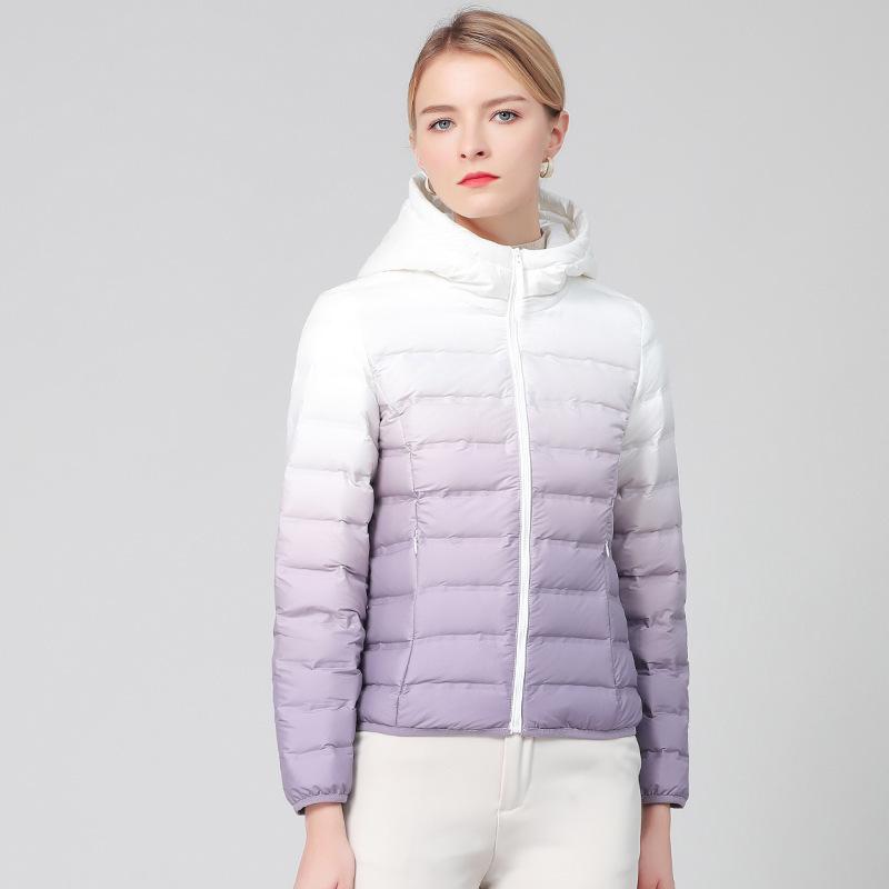 Gradient Women's Hooded Lightweight Down Jacket - Short, Packable, White Duck Down Coat, Off-season Clearance