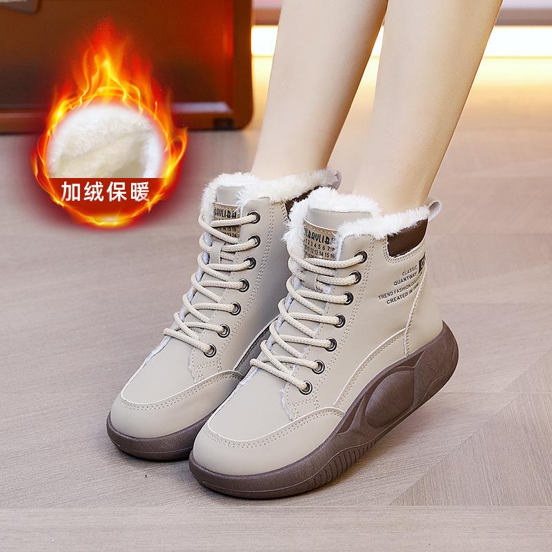 Флисовые спортивные женские высокие хлопковые ботинки осень и зима новые универсальные утолщенные теплые хлопковые туфли нескользящие