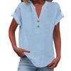 Women's Fashion Casual Solid Colour V-Neck Short Sleeve Button Down Shirt T-Shirt Top