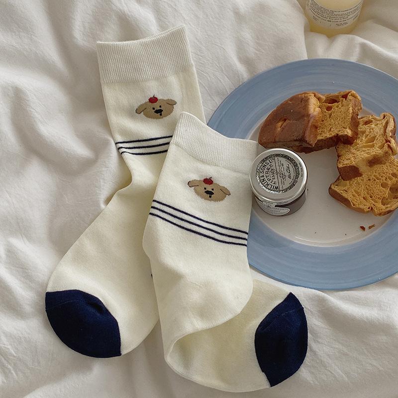 Женские весенне-осенние цветные полосатые милые мультяшные носки-гольфы в колледжском стиле