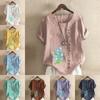 Women's Fashion Flower Prined Round Neck Short Sleeve T-shirt Casual Cotton Linen Graphic Shirt Leisure Loose Summer Blouse Tops Plus Size