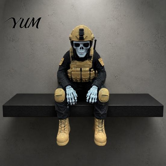 Veteran Retirement Gift Skeleton Hero Shelf Sitter Ornament, 3D Printed Soldier Figurine, Warrior Tribute Collectible Gothic Tactical Sitting