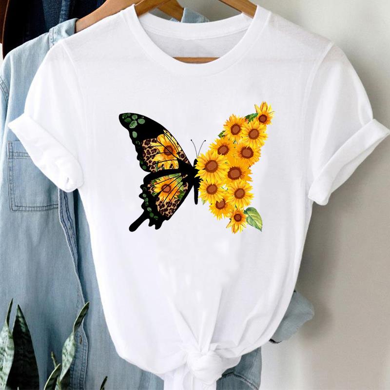 Футболка с милым цветком, модная футболка, одежда 90-х годов, милая трендовая повседневная женская футболка с коротким рукавом и принтом, женская женская футболка с графикой