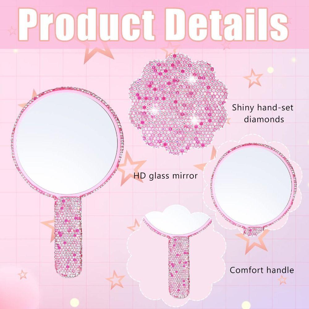 Shiny Love Heart Mirror Square/Round Hand Cosmetic Mirror Sweet Handheld Makeup Mirror Female