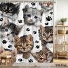 Шторка для душа "Лапка кошки" с принтом множества выглядывающих котят, водонепроницаемый полиэстер, декор для ванной комнаты, шторка для ванны