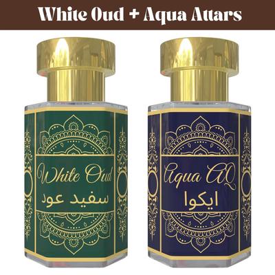 Комбо White Oudh Attar и Aqua Attar – Мягкий древесный и свежий акватический аромат | Безалкогольный унисекс набор парфюмерных масел с роллером | 2 x 6 мл