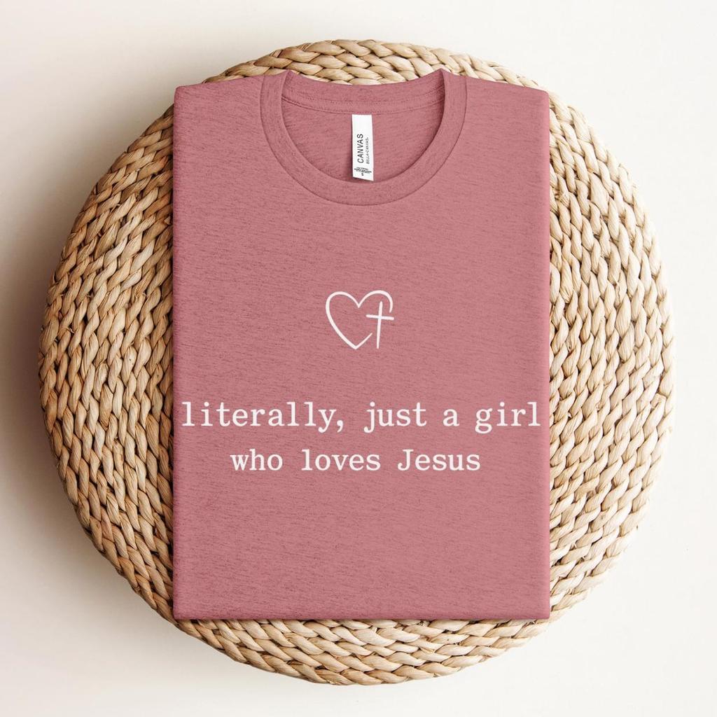 Christian Valentines Day Shirt, Just A Girt who Loves Jesus T-Shirt, Inspirational Bible Verse Tee, Religious Vday Gift Apparel for Believer