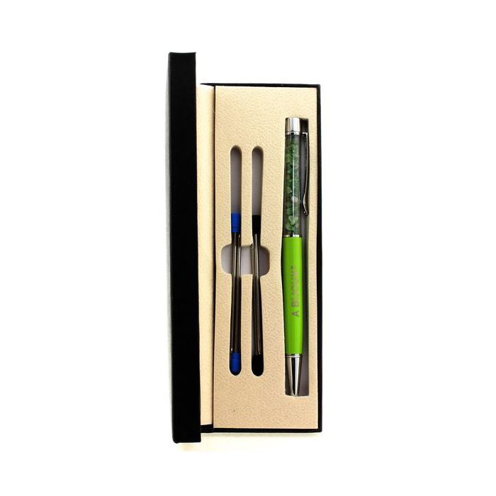 Pierres et Minéraux. Stylo minéraux Grenat Tsavorite brut Tanzanie. Couleur Vert pomme.