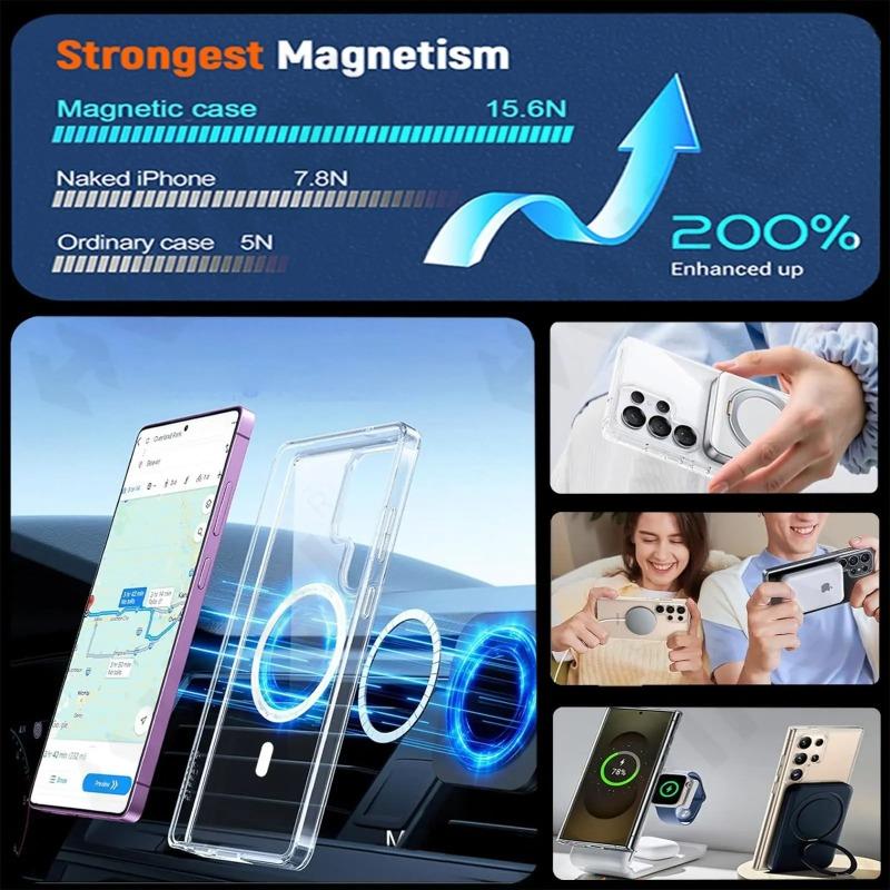 Case for Samsung S26 Ultra with Clear Shockproof Slim Magnetic Phone Protective Ultra Strong Magnet Non-Yellowing Cover Back