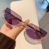 New  Vintage Half Frame Cat Eye Sunglasses Women Luxury Brand Designer Sun Glasses Punk Popular Diamond Metal Eyewear Uv400