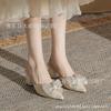 Pointed Thick Heel Single Shoes Temperament Socialite Half Drag 2025 New Bag Head Fairy Rhinestone Bow High Heel Cool Slippers