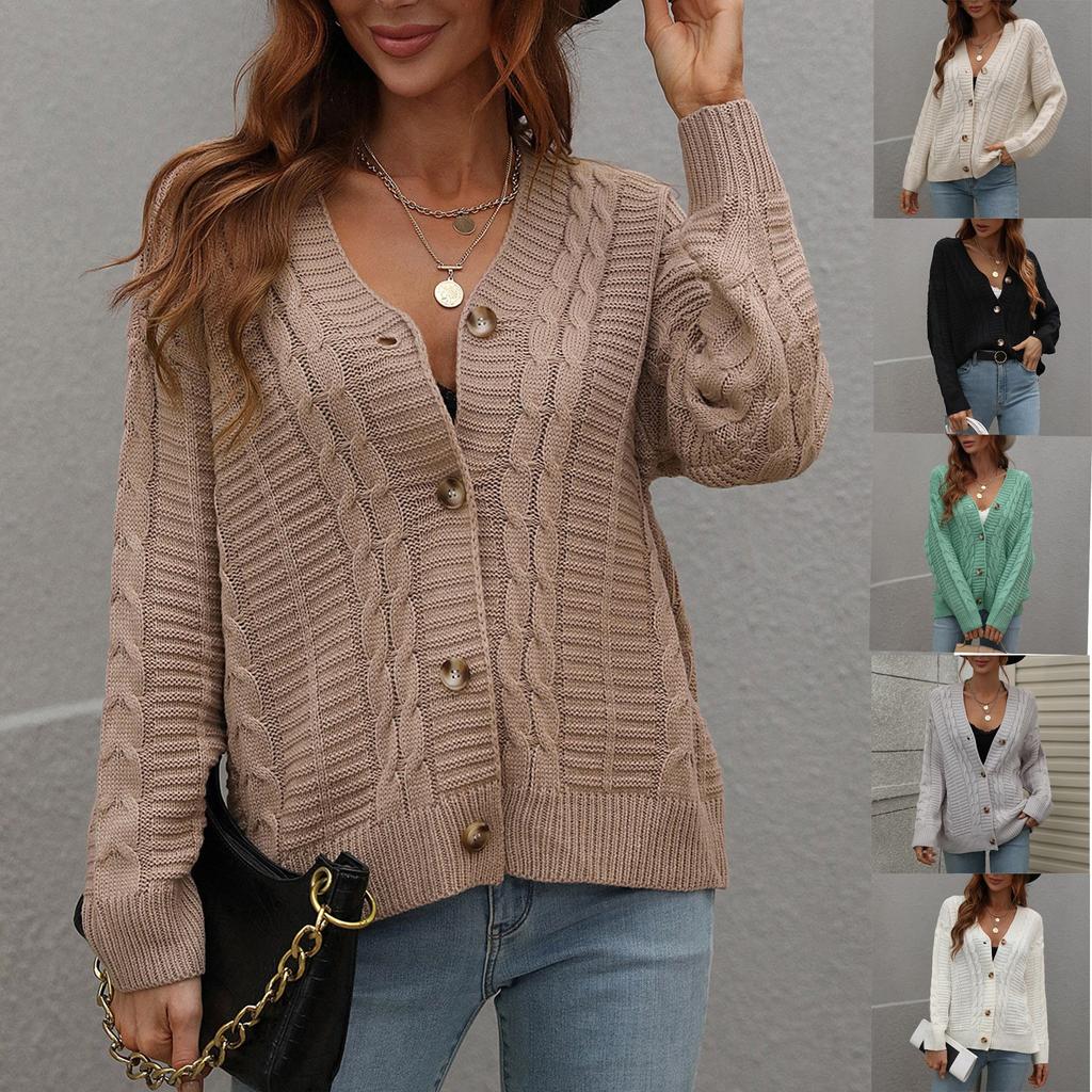 Women's Autumn And Winter Button Solid Color Knitted Cardigan Long Sleeve Sweater