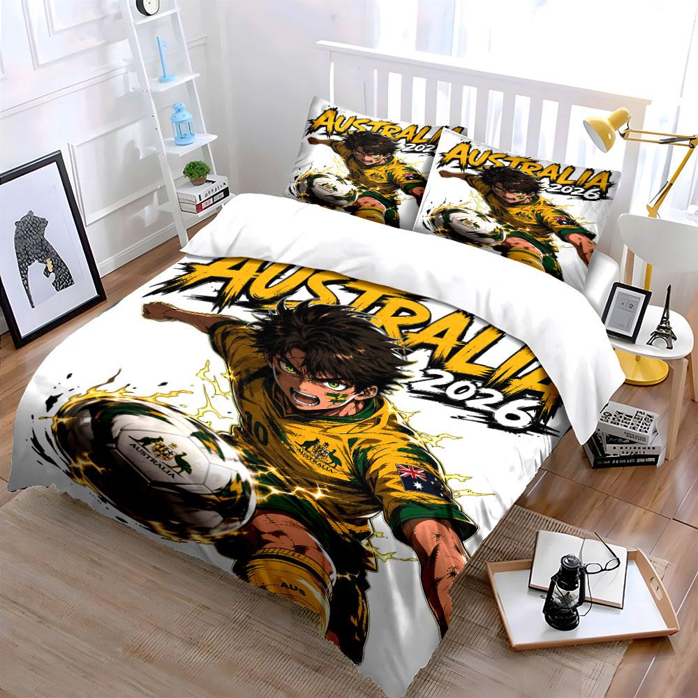 Australia 2026 Football Bedding Bedding Duvet Cover Set Duvet Cover Pillowcases (1 * Duvet Cover 2 * Pillowcases, without duvet insert)
