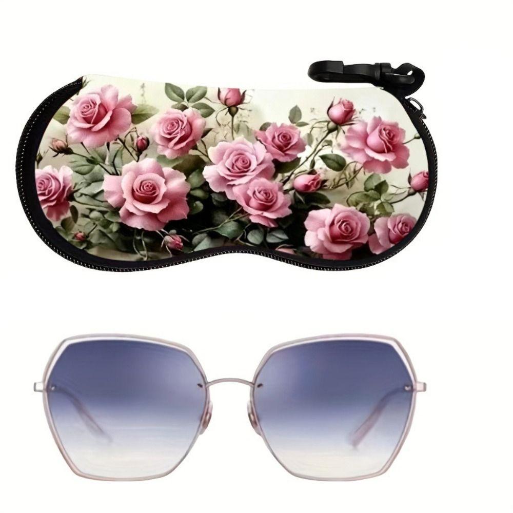 Hanging Rose Flower Print Eyeglass Case Soft Reading Glass Pouch Portable Sunglasses Holder  Gifts
