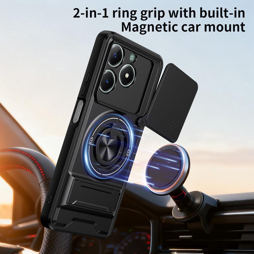 KEYSION Магнитный чехол для телефона OPPO Realme C61 C63 Защита камеры со сдвижной крышкой Вертикальная подставка 360 Кольцо Ударопрочная задняя крышка