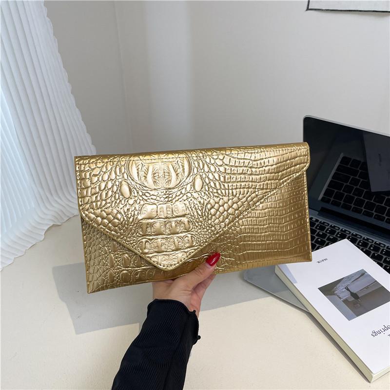 Новый яркий кожаный осенний однотонный тренд, личность, большая вместимость, узор крокодила, модная ручная сумка-конверт для женщин