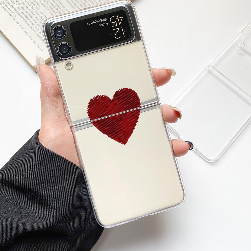 Я люблю тебя Розовое Сердце Модный Чехол Для Телефона Для Samsung Galaxy Z Flip 3 4 5 6 7 Жесткий Складной Z Flip4 Прозрачная PC Крышка Защитник Подарок