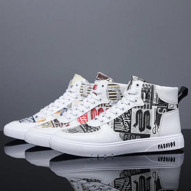 Trendy High Top Men Sneakers Graffiti Style Spring Autumn Student Men Shoes Punk Street Casual Shoe Tenis Shoe Zapatillas Hombre