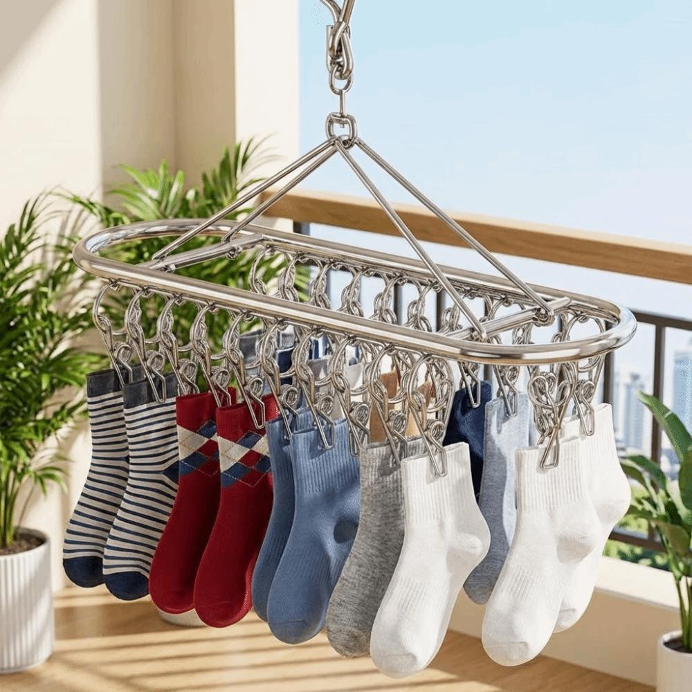 20/30 Clips Socks Drying Rack Stainless Steel Underwear Socks Holder Sock Laundry Airer  Balcony