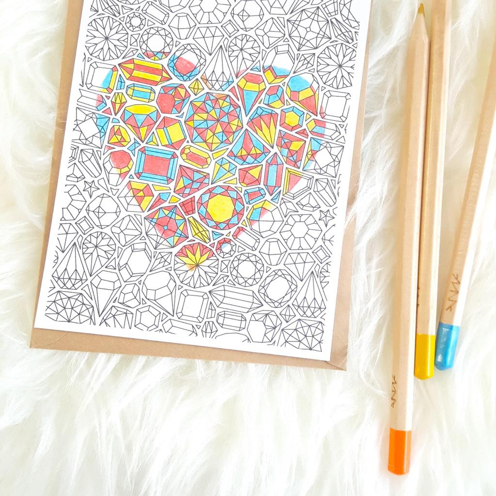 Открытка-раскраска для взрослых с узором из драгоценных камней, канцелярские товары для рисования своими руками
