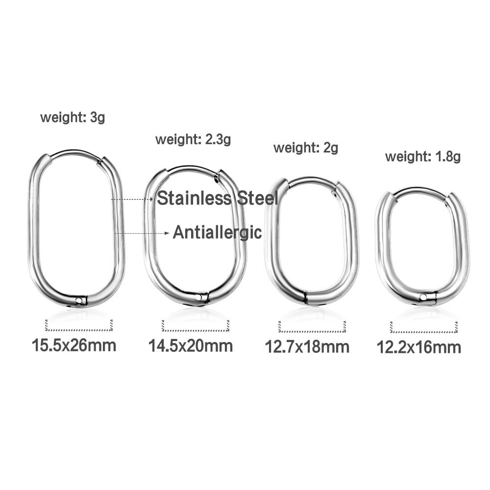 LUXUSTEEL 2PCS Stainless Steel Oval Hoops Earrings For Women Men Gold Silver Color Rock Earrings Piercing Jewelry Gift
