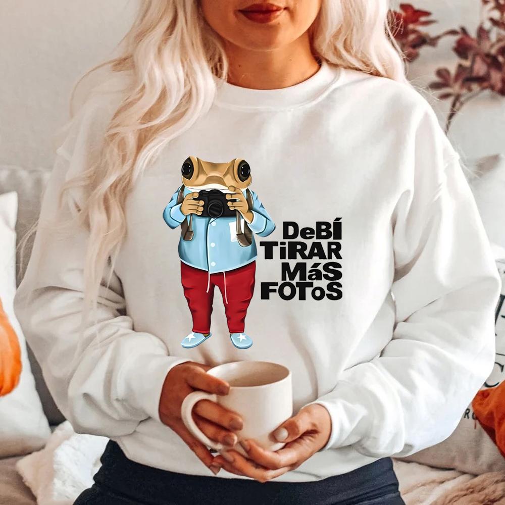 Cartoon Frog DTMF Printing Sweatshirt Debi Tirar Mas Fotos Shirt Funny Frog Pullover Unisex Long Sleeve Sweatshirts Latina Gift