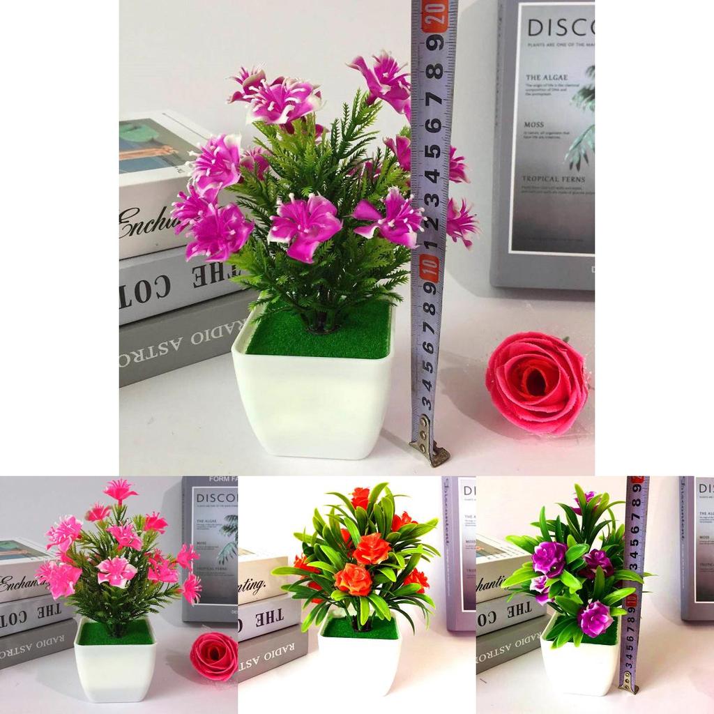 Realistic Faux Lily And Rose Mini Potted Plants With Colorful Blooms For Indoor Use