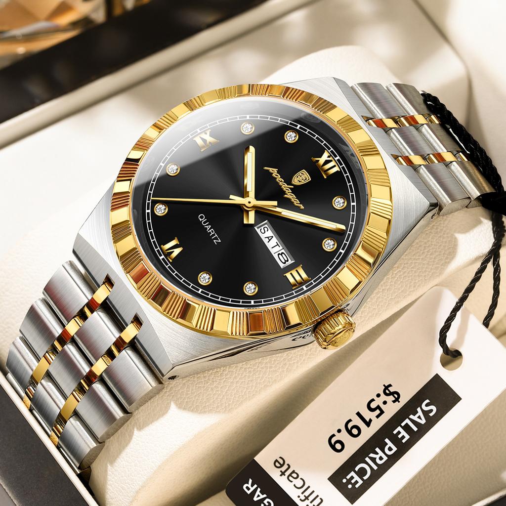 POEDAGAR Luxury Brand Men's Watches Waterproof Stainless Steel Luminous Watch Men Week Date Fashion Male Quartz Wristwatch Reloj