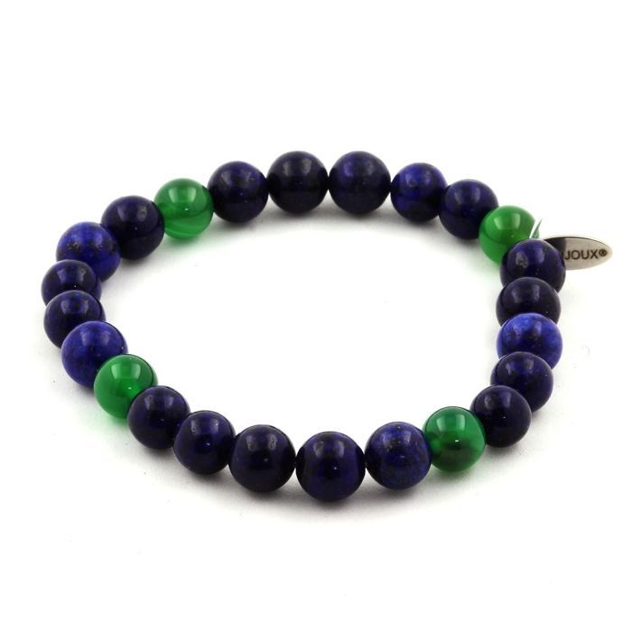 Stones and Minerals. Lapis Lazuli + Green Agate Beaded Bracelet 8 Mm. Made In France.