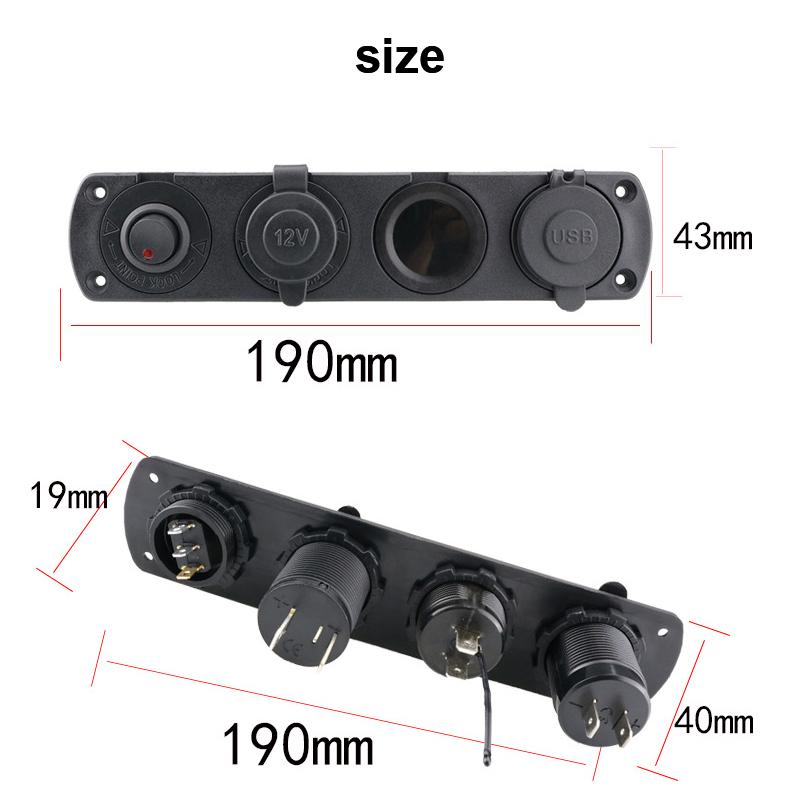 Панель переключателей с 4 отверстиями, двойной USB-светодиодный порт, 12 В, розетка, цифровой термометр, вольтметр для лодки, автомобиля, грузовика