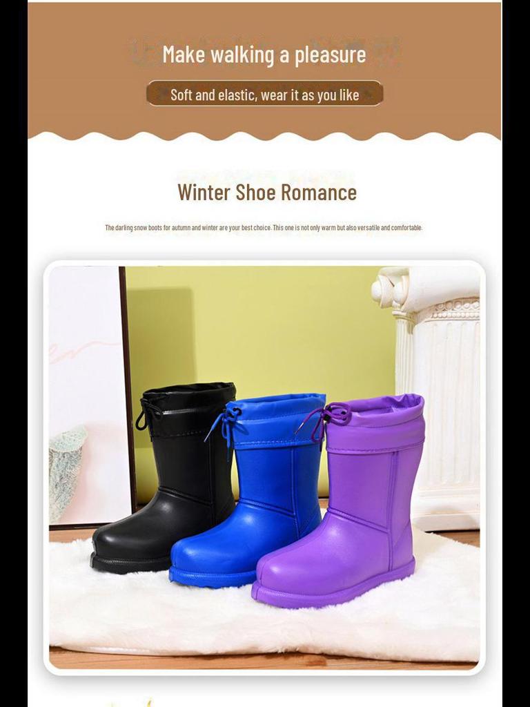 2024 Унисекс Черные зимние ботинки: Бархат, водонепроницаемый, легкий, утолщенный ЭВА для тепла